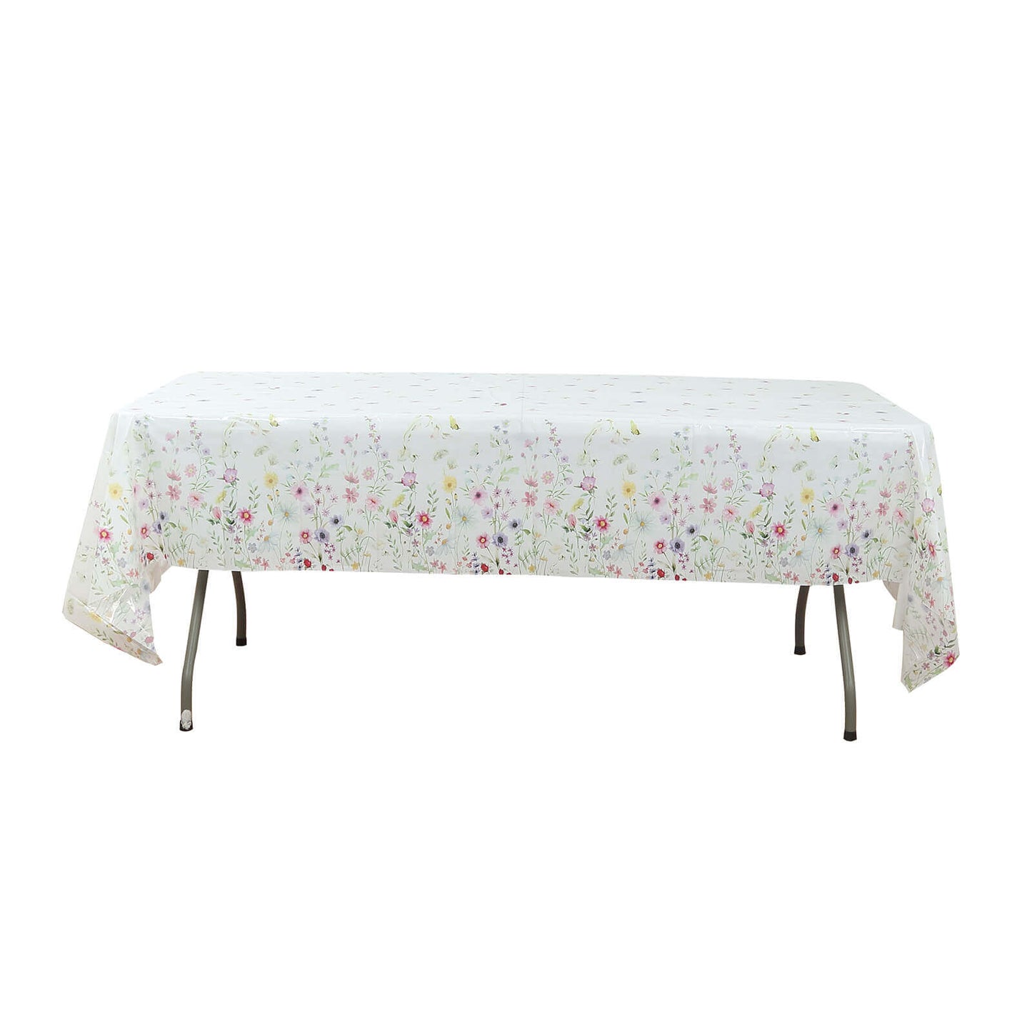 5-Pack Plastic Tablecloths White/Green Spring Floral Rectangle with Wild Flowers Butterfly Print - Durable PVC Disposable Table Covers 54"x108"