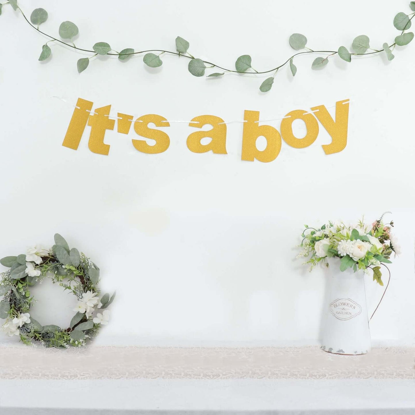 3ft Gold Glittered It's a Boy Paper Hanging Gender Reveal Garland Banner, Baby Shower Banner