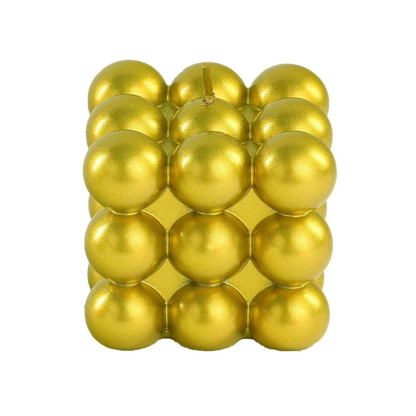 2-Pack Decorative Paraffin Wax Candles Bubble Cube Design Metallic Gold - Unscented Long Burning Pillar Candle Set 2"