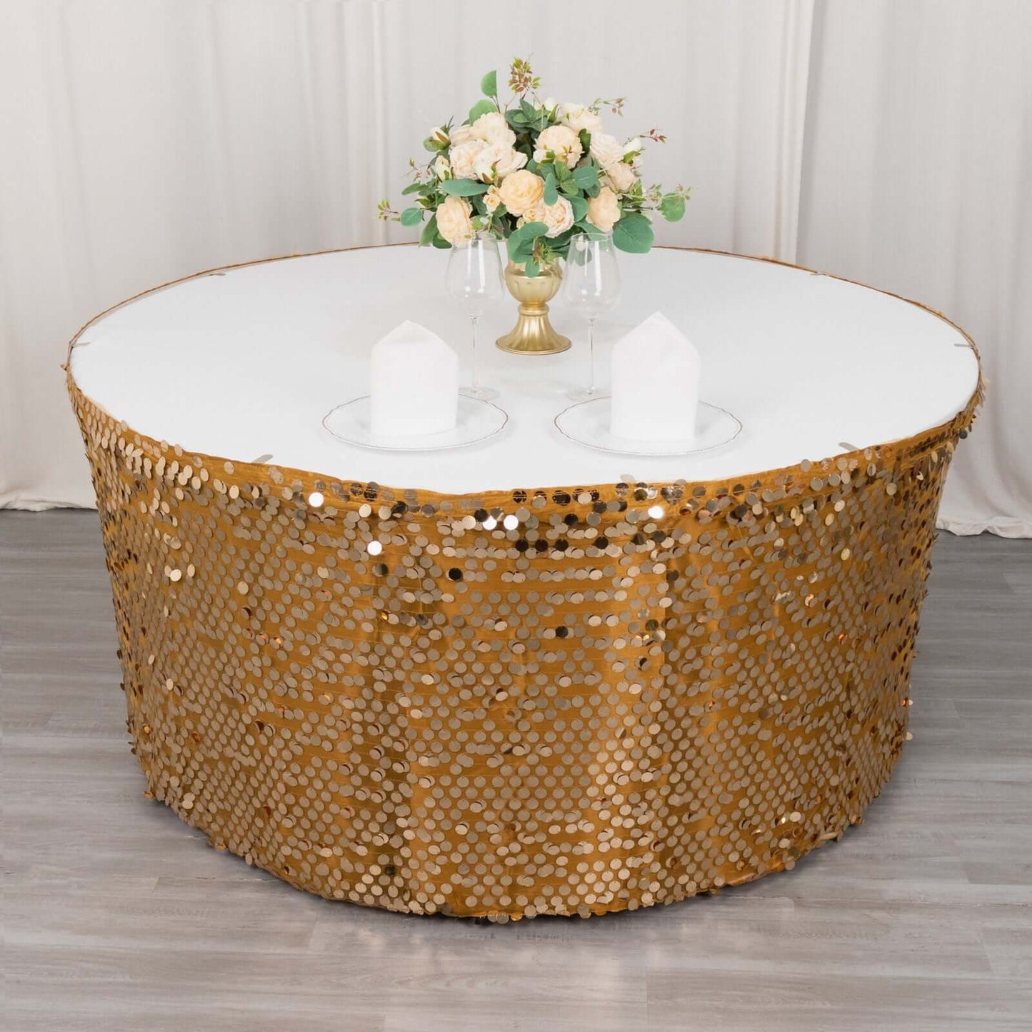 Payette Sequin 21ft Table Skirt Gold - Dual Layered Satin for Shimmering Event DÃ©cor