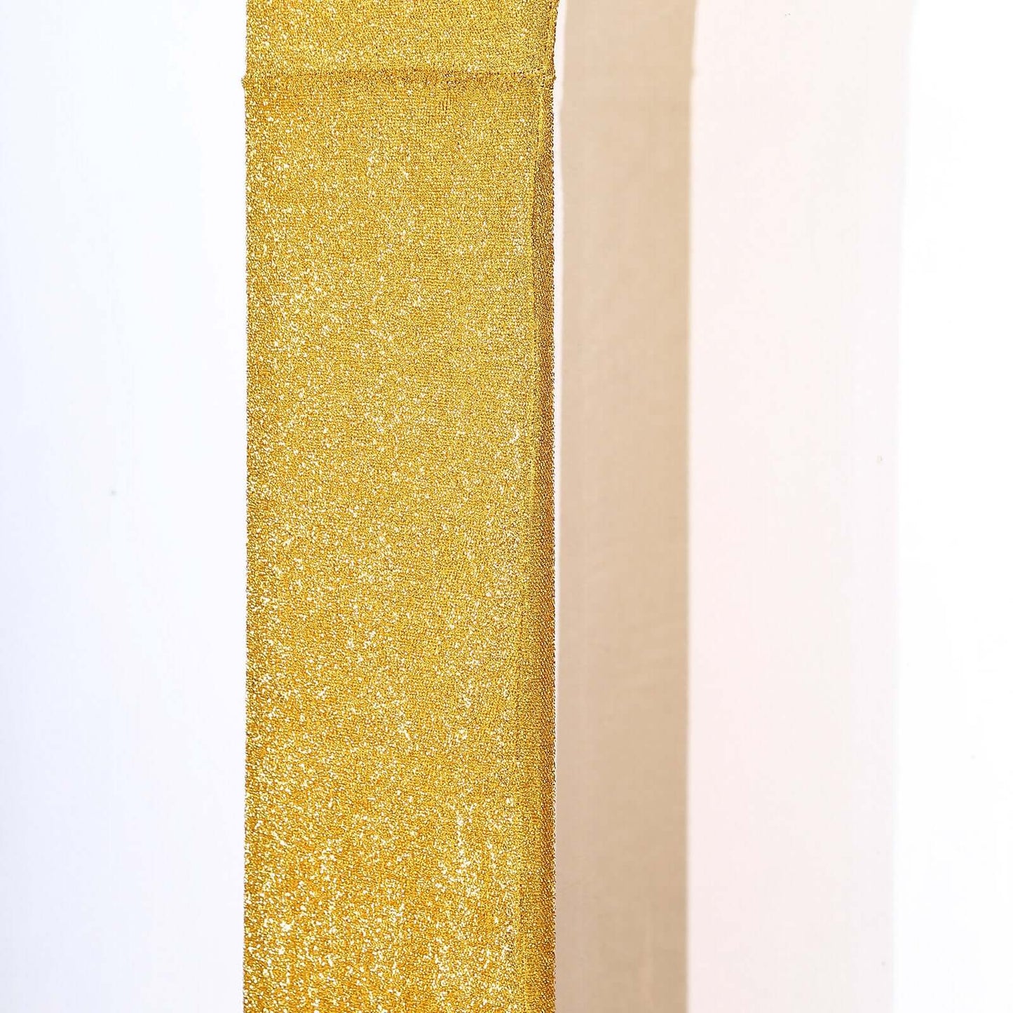 8ft Gold Spandex Fitted U-Shaped Wedding Arch Cover With Shimmer Tinsel Finish, Double-Sided Open Arch Backdrop Slipcover