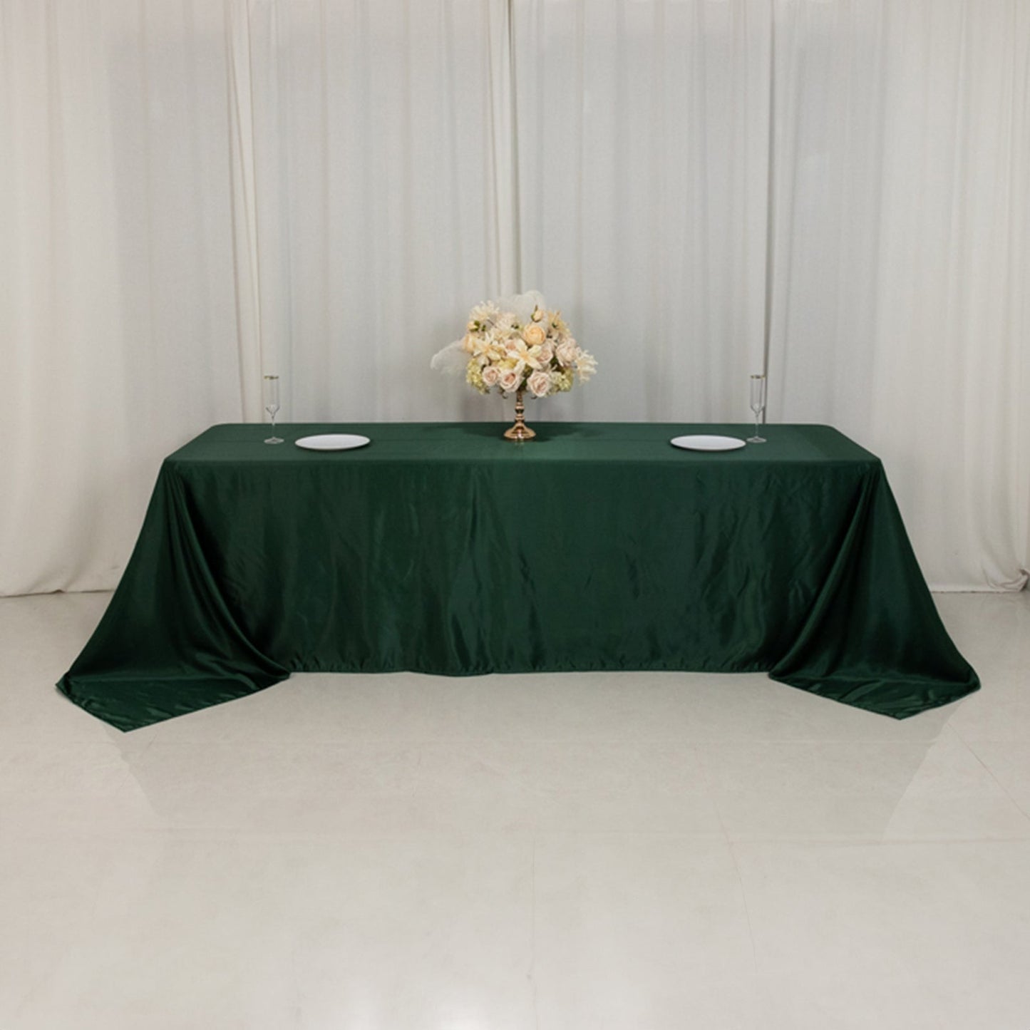 Lamour Satin 90"x156" Rectangle Tablecloth Hunter Emerald Green - Luxurious, Soft Seamless Table Cover