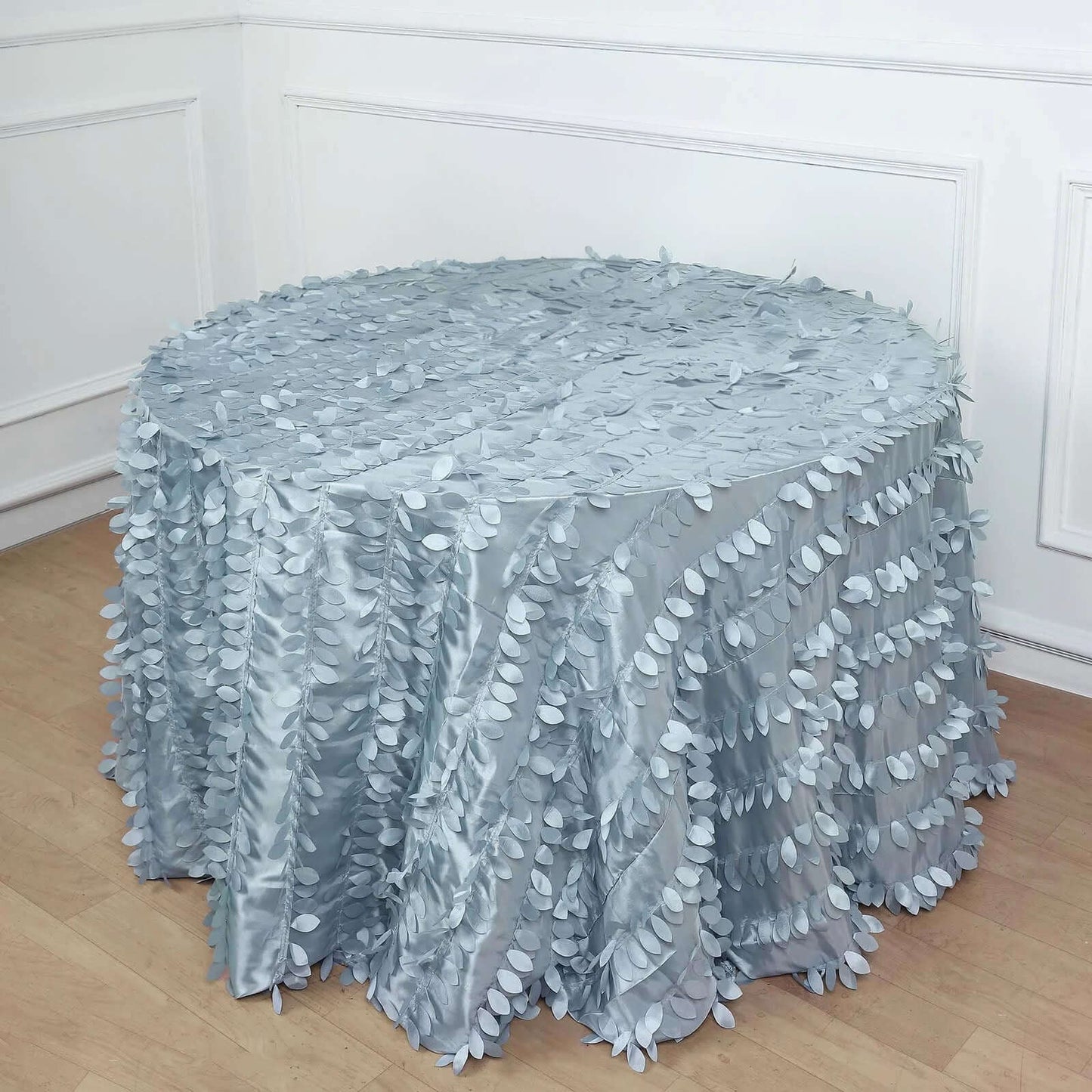 Taffeta 120" Round Tablecloth Dusty Blue | 3D Leaf Petal Design Seamless Table Cover