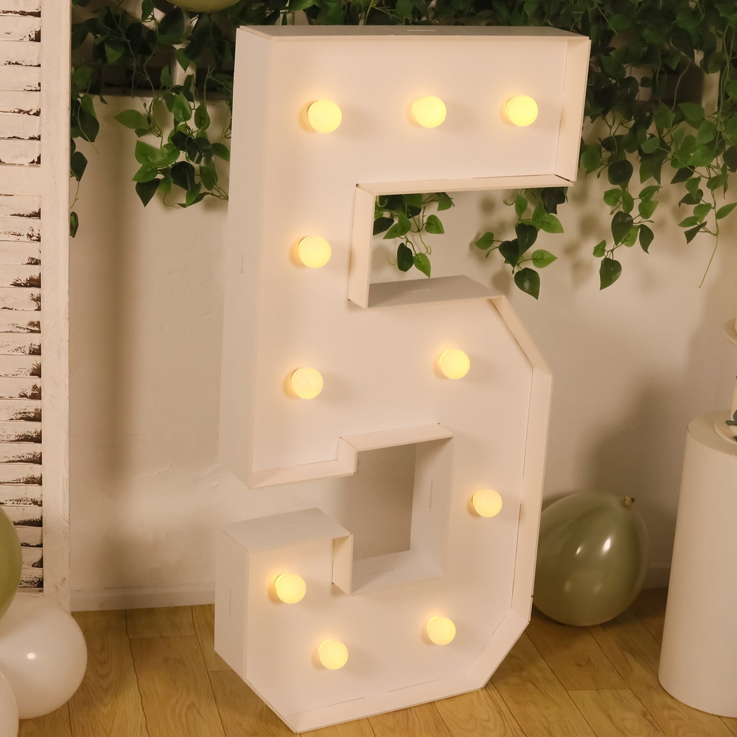 Giant LED Marquee Light Up Number "5", White 4ft Pre-Cut Foam Board with 10 Warm White Battery Operated LEDs, Glue Gun and Sticks