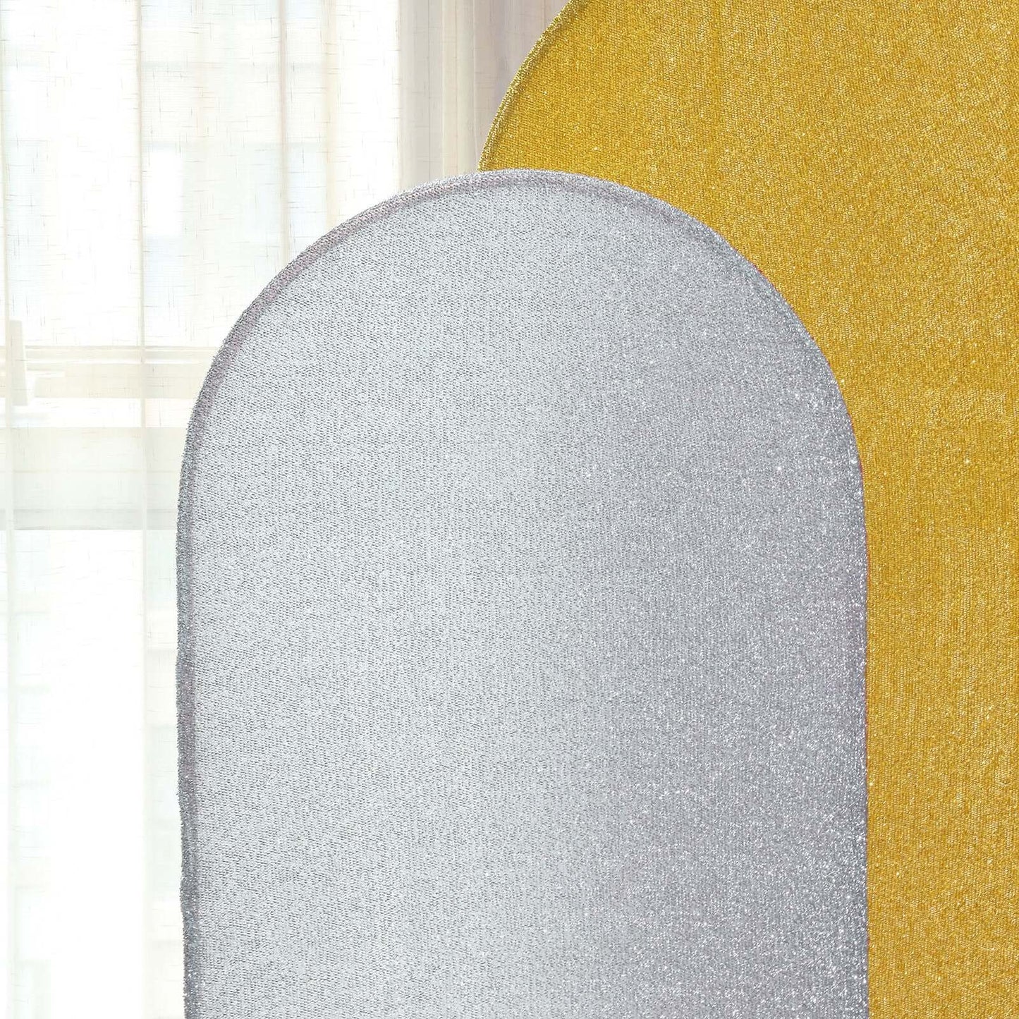 5ft Silver Shimmer Tinsel Spandex Chiara Backdrop Stand Cover For Fitted Round Top Wedding Arch