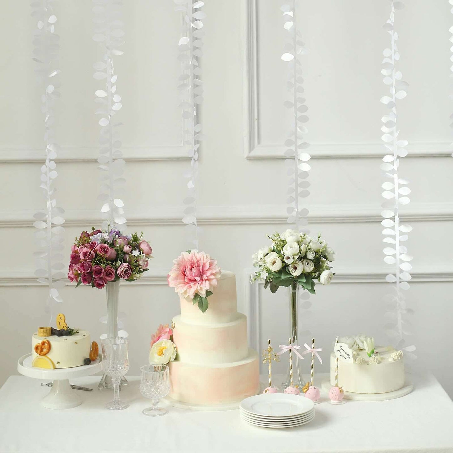 Taffeta Ribbon Sash with 4" Leaf Petal Design White 50ft - Sophisticated Artificial Fabric Garland for Events