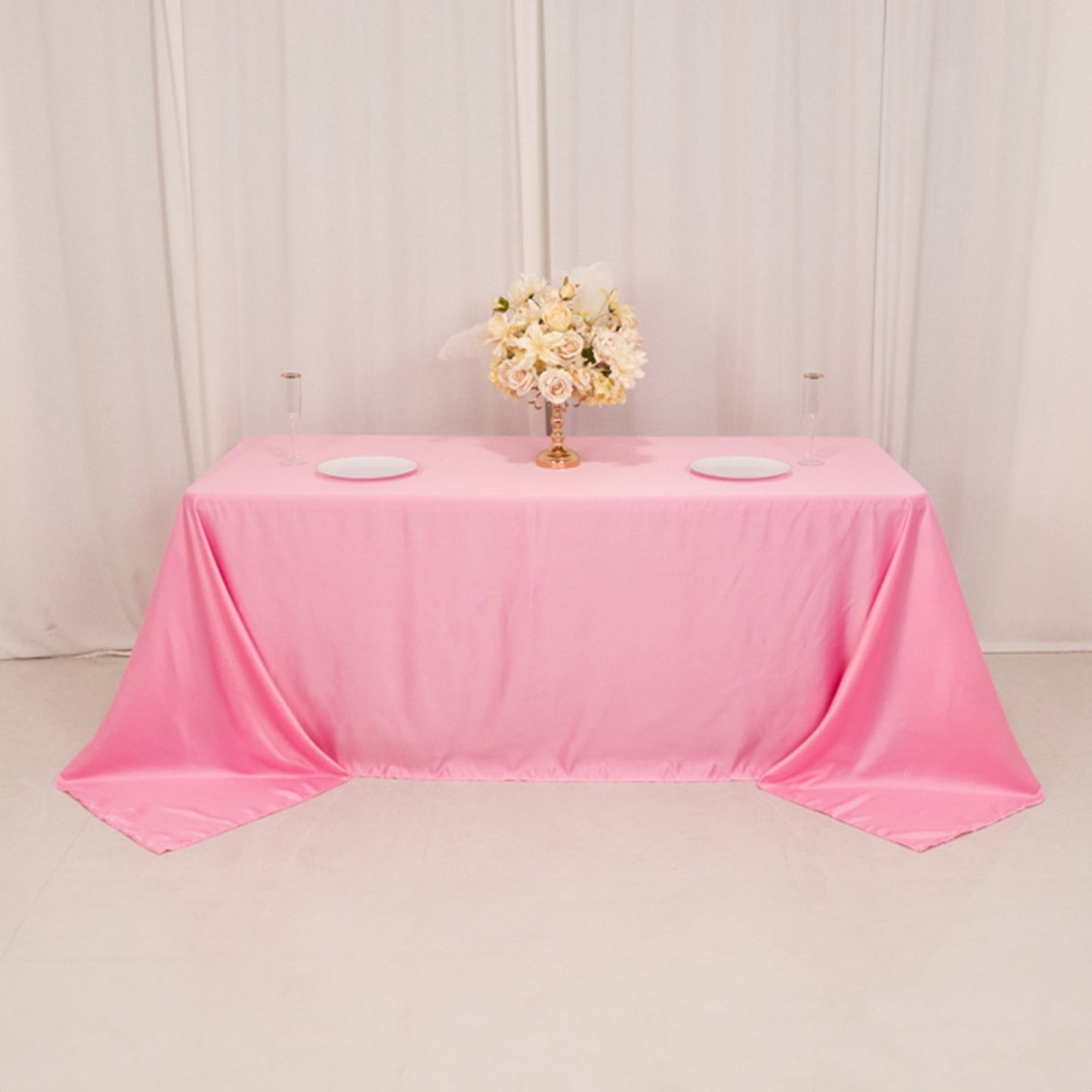Lamour Satin 90"x132" Rectangle Tablecloth Pink - Soft & Silk-Like Seamless Table Cover