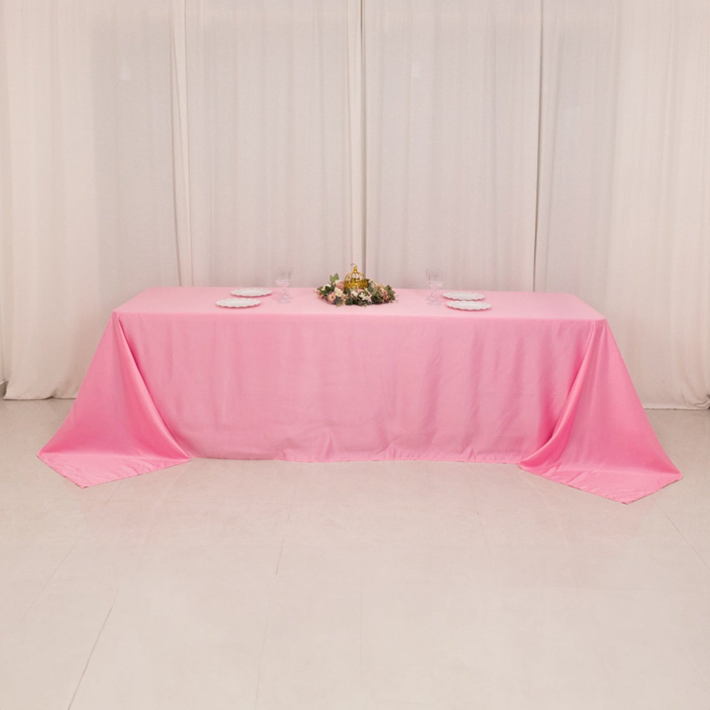 Lamour Satin 90"x156" Rectangle Tablecloth Pink - Luxurious, Soft Seamless Table Cover