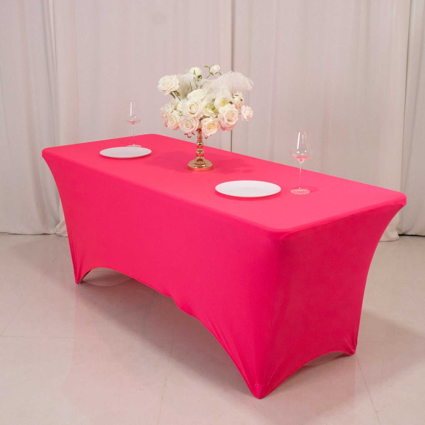 Glow Neon Fuchsia Fitted Spandex Tablecloth â€“ 6ft Rectangle, Wrinkle-Free Cover