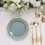 10-Pack Plastic 8" Round Dessert Plates in Dusty Blue with Gold Scalloped Rim - Disposable Appetizer/Salad Plates