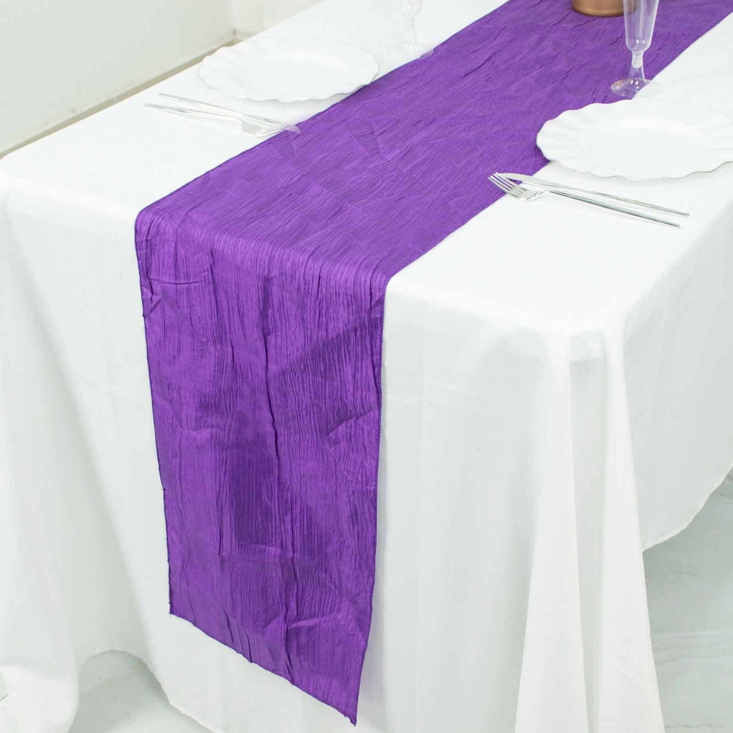 Taffeta 12"x108" Table Runner Purple - Accordion Crinkle Design