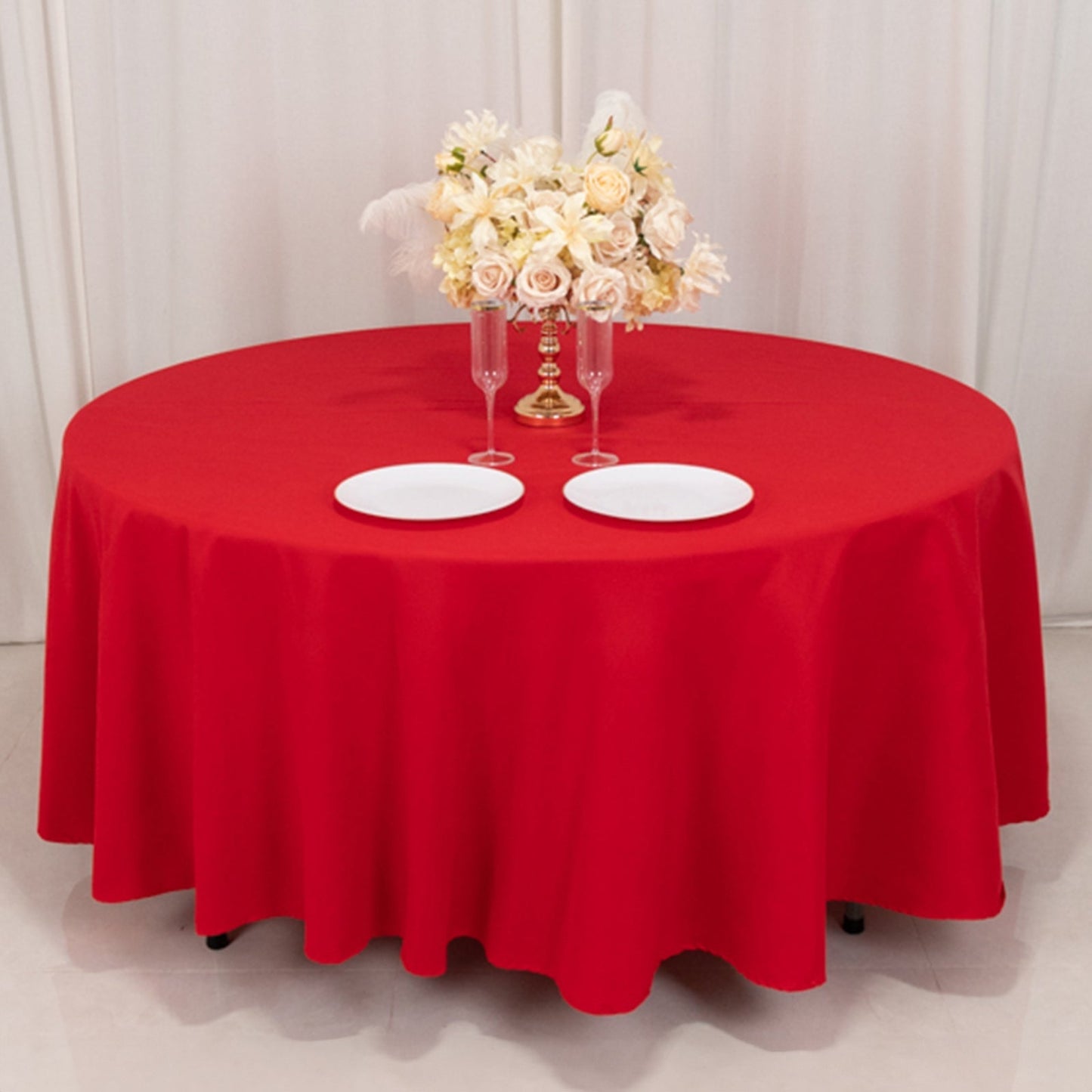 Cotton Blend 108" Round Tablecloth Red - Wrinkle-Resistant Design
