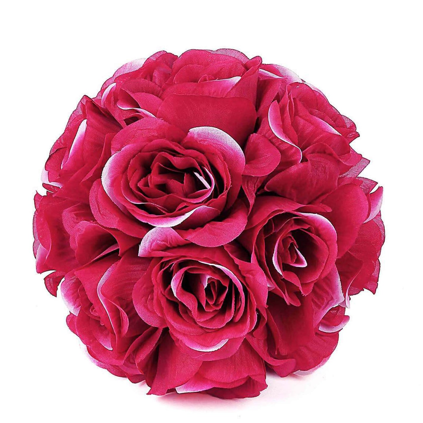 2 Pack 7" Fuchsia Artificial Silk Rose Kissing Ball, Flower Ball