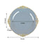 10-Pack Plastic 8" Round Dessert Plates in Dusty Blue with Gold Leaf Embossed Rim - Disposable Vintage Baroque Style Salad Plates