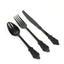 72 Pcs Plastic Silverware Set in Baroque Style Black - Heavy Duty Disposable Knife, Fork, and Spoon Set