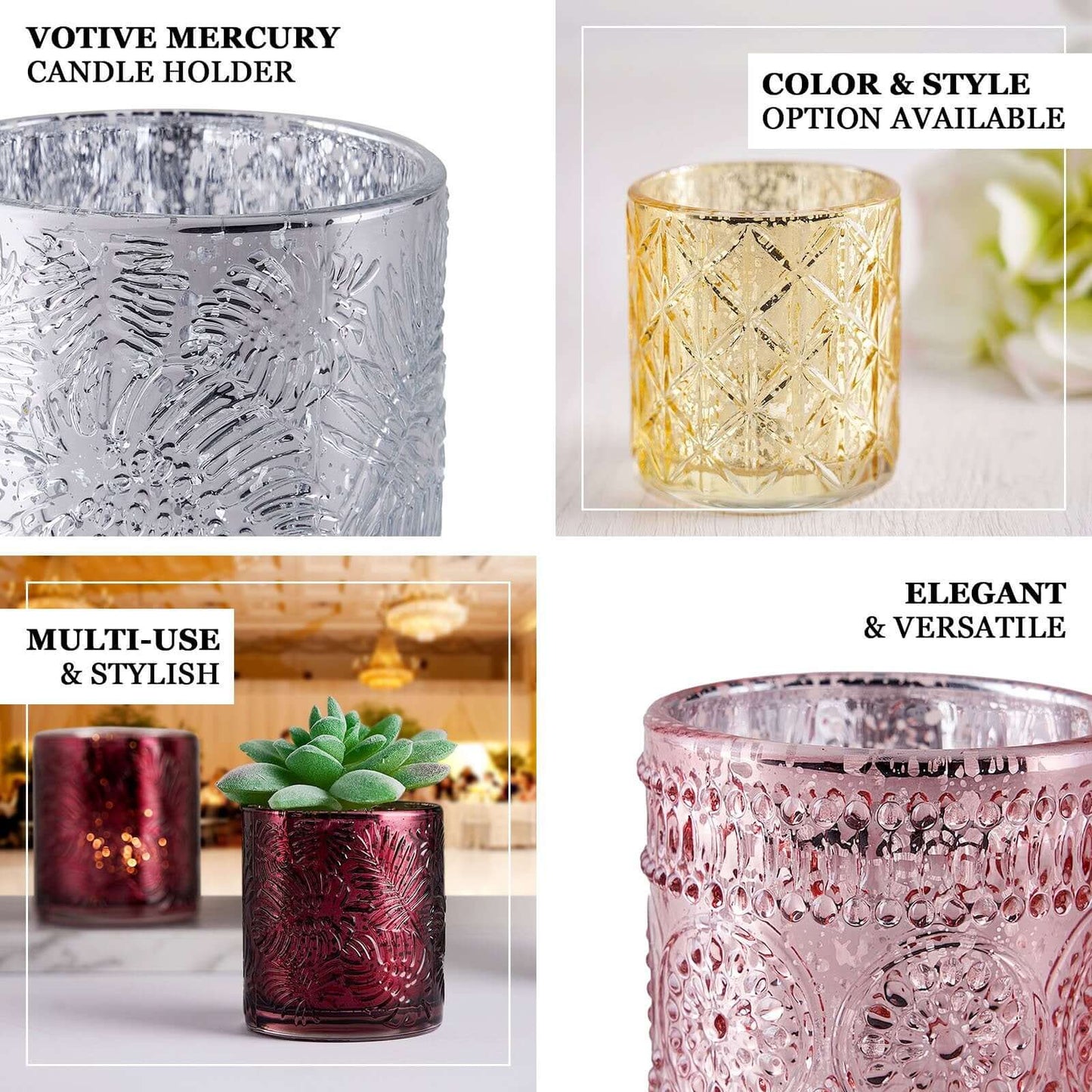 6-Pack Silver Glass Votive Tealight Holders - Stylish Primrose Design for Weddings & DÃ©cor