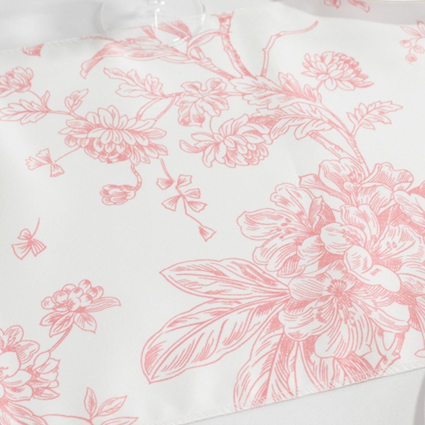 Polyester Table Runner 12"x108" White with Pink French Toile Floral Print Reusable Table DÃ©cor