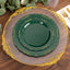 10-Pack Plastic 7" Round Dessert Plates in Hunter Emerald Green with Gold Vintage Embossed Rim - Sturdy Disposable Scalloped Edge Salad Plates