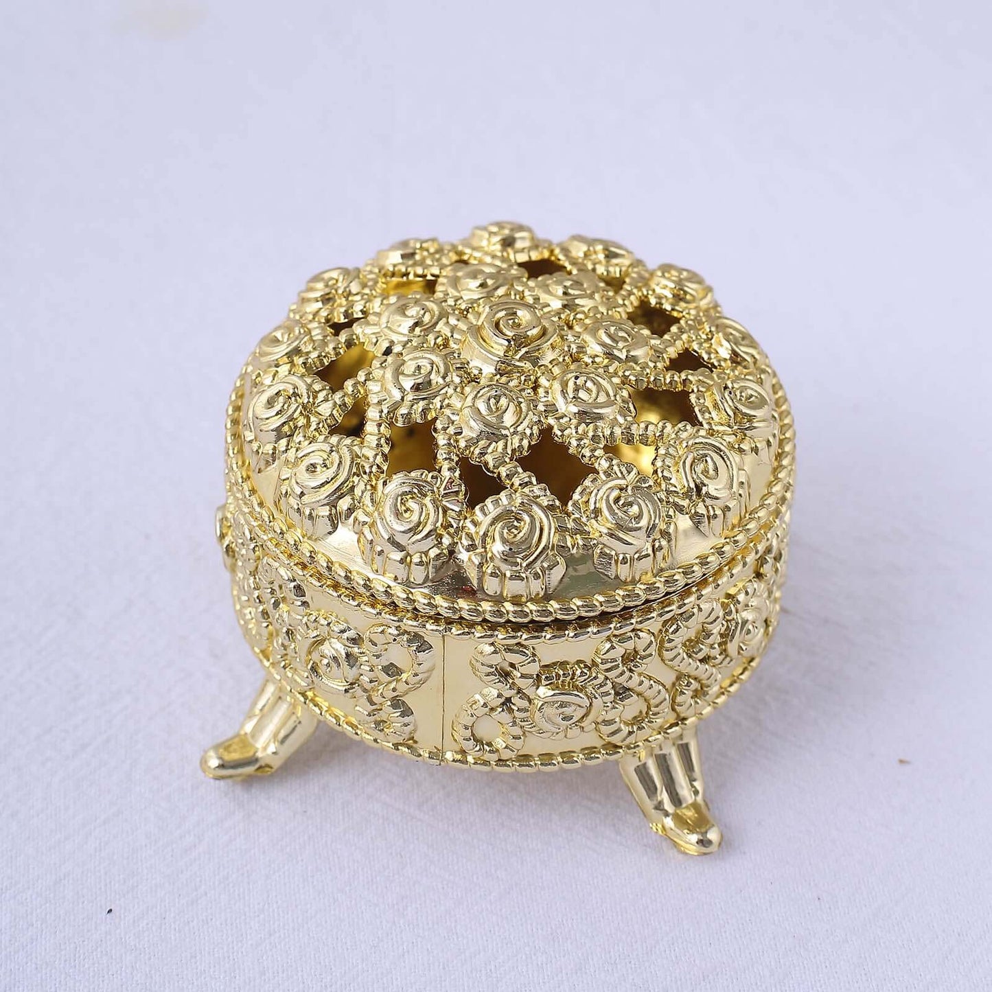 12-Pack Plastic Fillable Mini Candy Container in Vintage Ornate Round Box Style Metallic Gold - Candy Treat Favor Boxes 2.5"