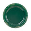 10-Pack Plastic 10" Round Dinner Plates in Hunter Emerald Green with Gold Vintage Embossed Rim - Sturdy Disposable Scalloped Edge Party Plates