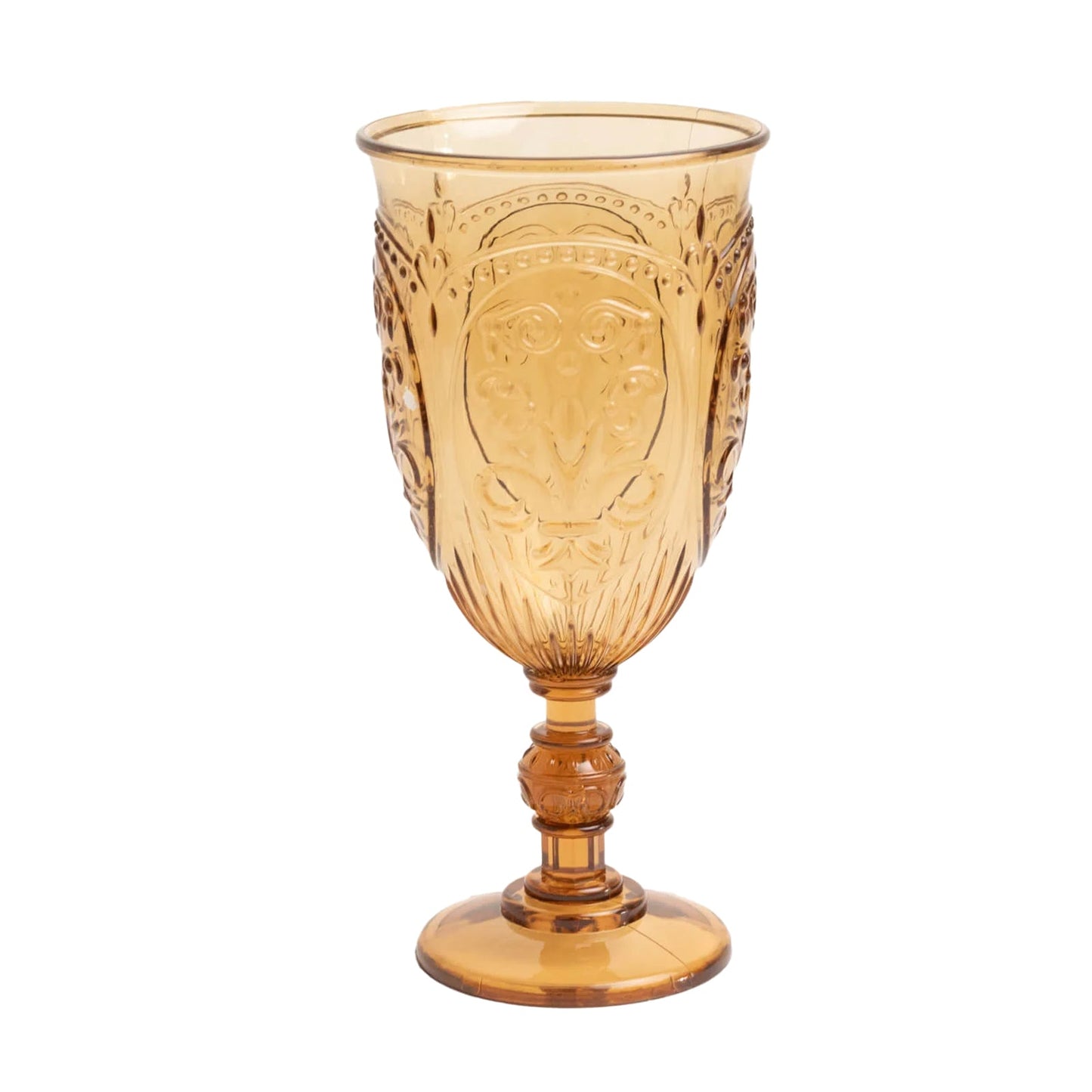 24-Pack Plastic Wine Glasses 10oz â€“ Amber Gold Vintage Goblets with Retro Embossed Design, Elegant Drinkware - 7" Tall