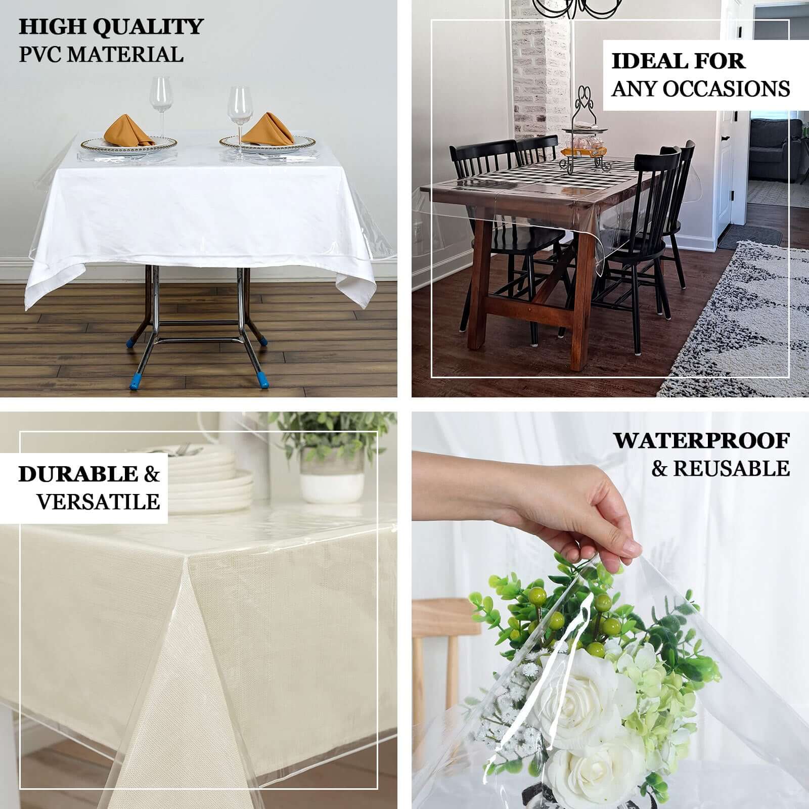 Vinyl Tablecloth Clear Eco - Friendly Rectangle - Sturdy PVC Tablecloth 60"x90" 10 Mil Thick - Linen Luxes
