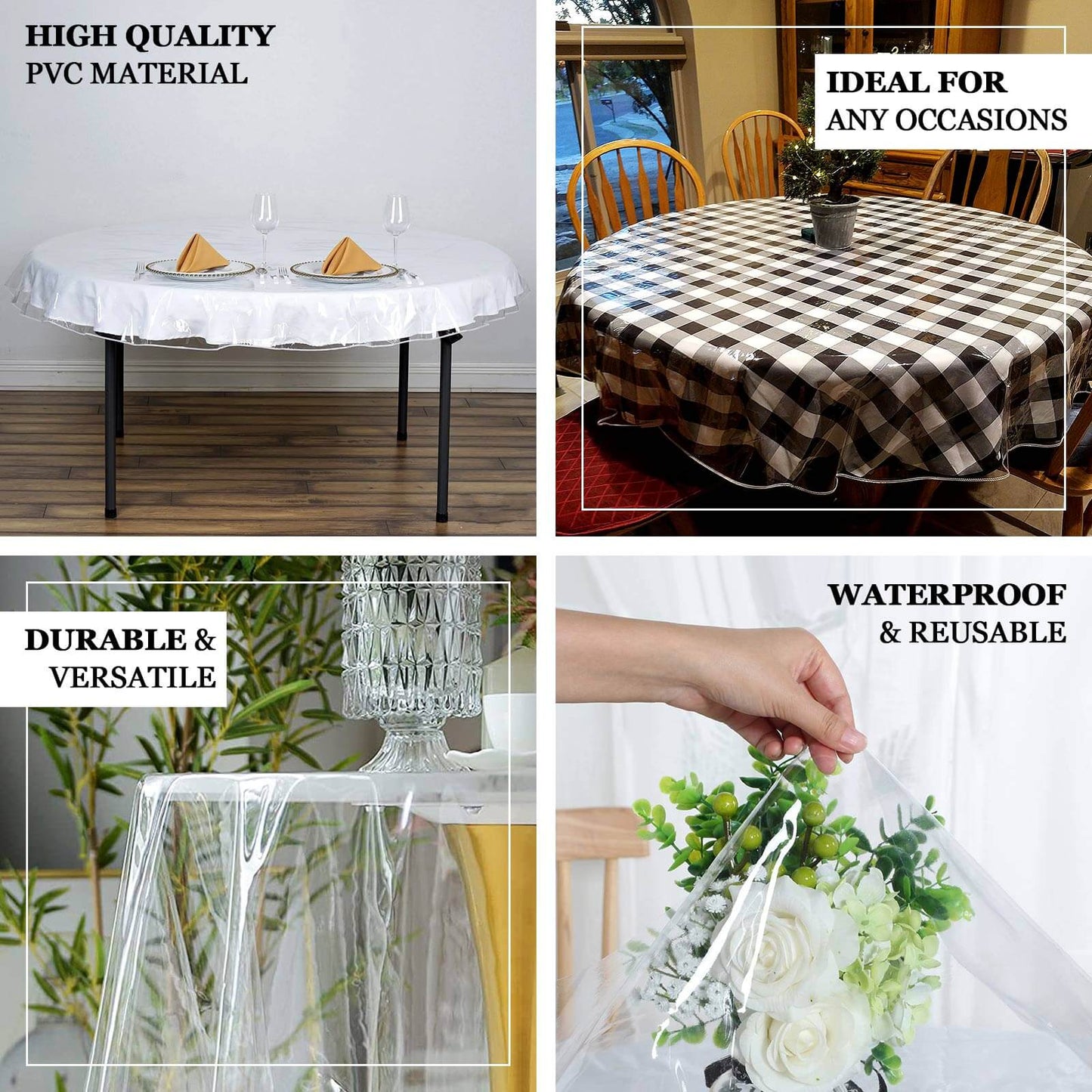 Vinyl Tablecloth Clear Eco - Friendly Round - Reliable PVC Tablecloth 70" 10 Mil Thick - Linen Luxes