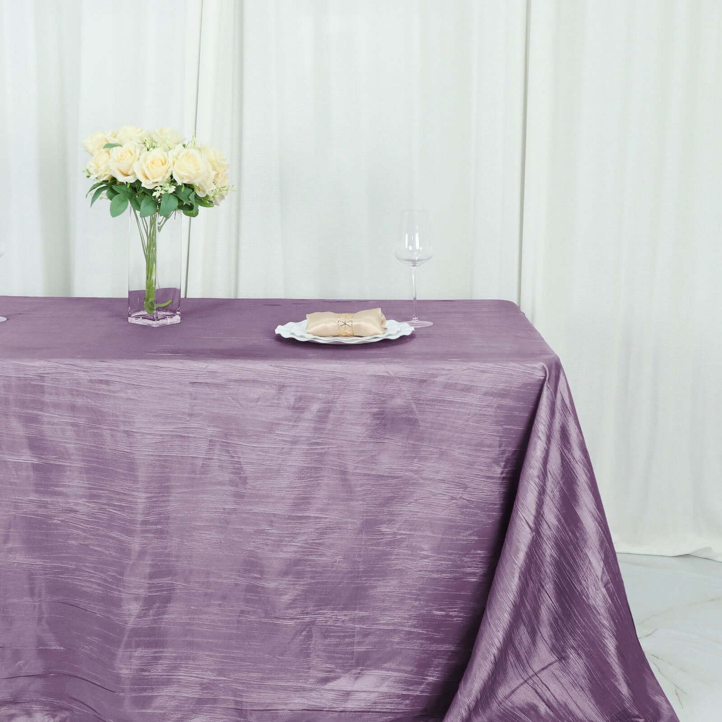 Taffeta 90"x132" Rectangle Tablecloth Violet Amethyst - Seamless Accordion Crinkle Table Cover
