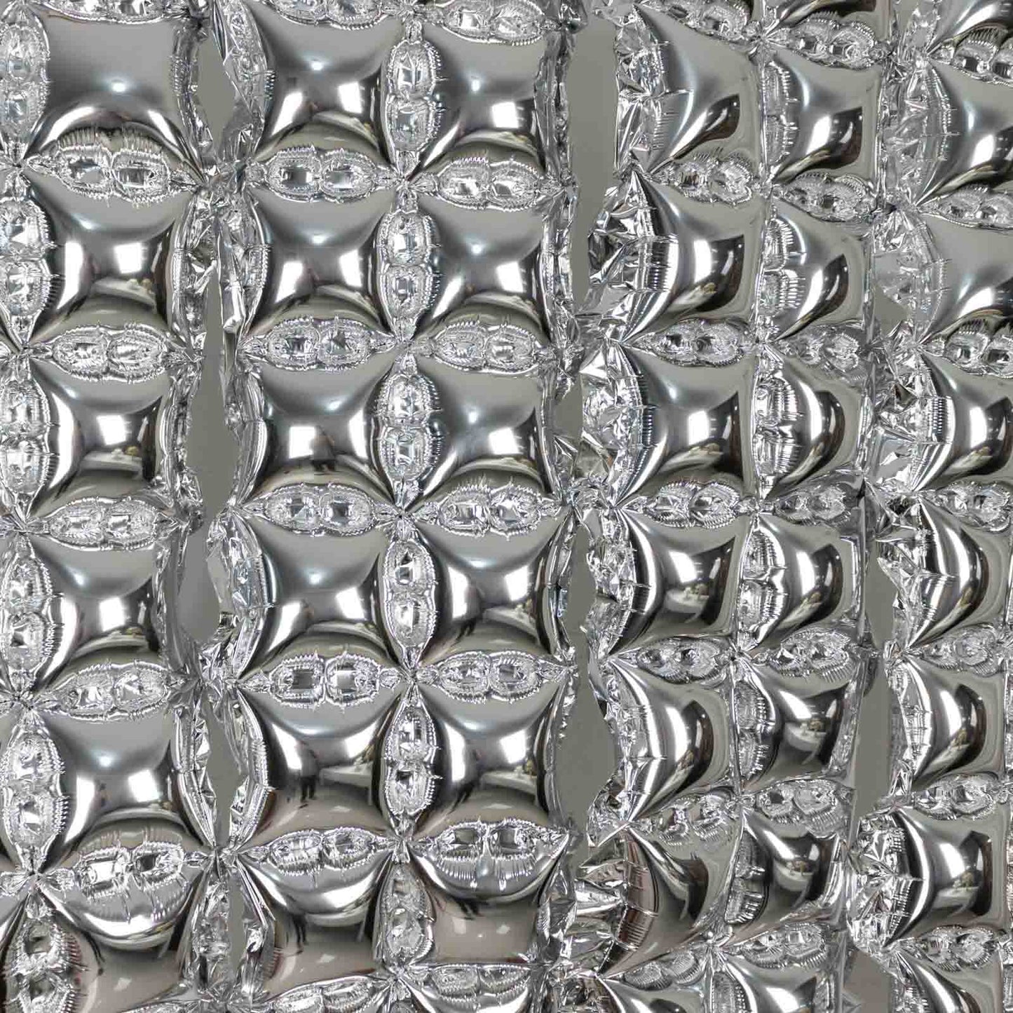 10 Pack Metallic Silver Double Row Mylar Foil Balloon Wall, Square Diamond Design Balloon Backdrop - 43"x11"