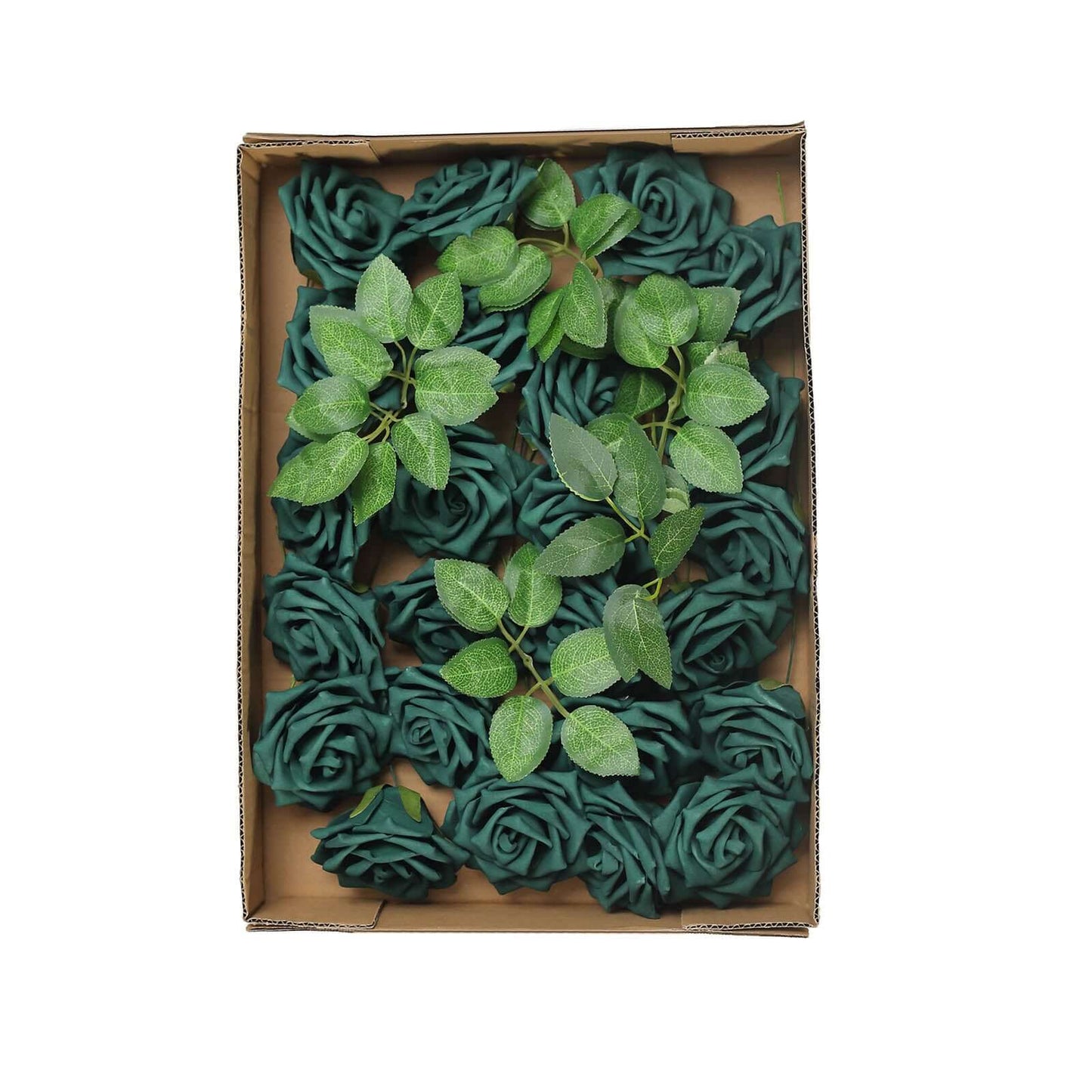 24 Roses 5" Hunter Emerald Green Artificial Foam Flowers With Stem Wire and Leaves