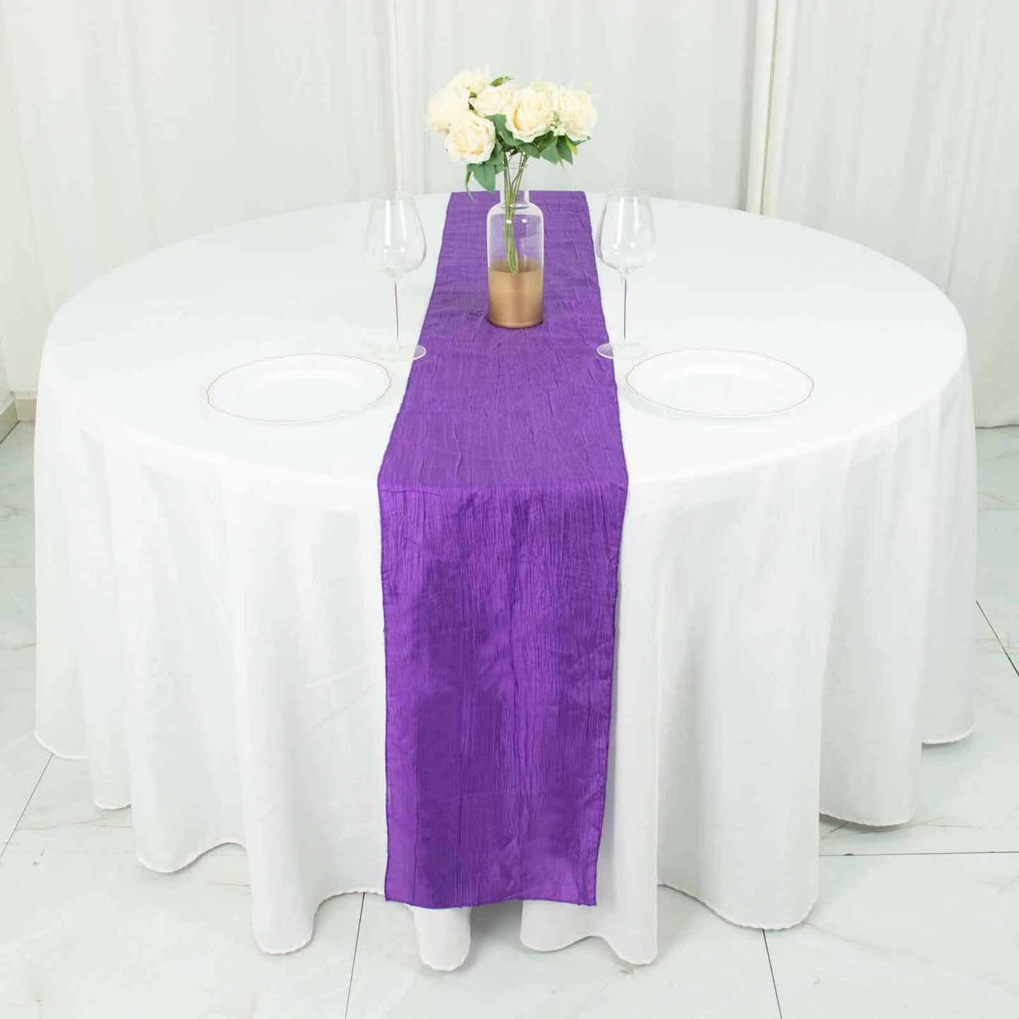 Taffeta 12"x108" Table Runner Purple - Accordion Crinkle Design