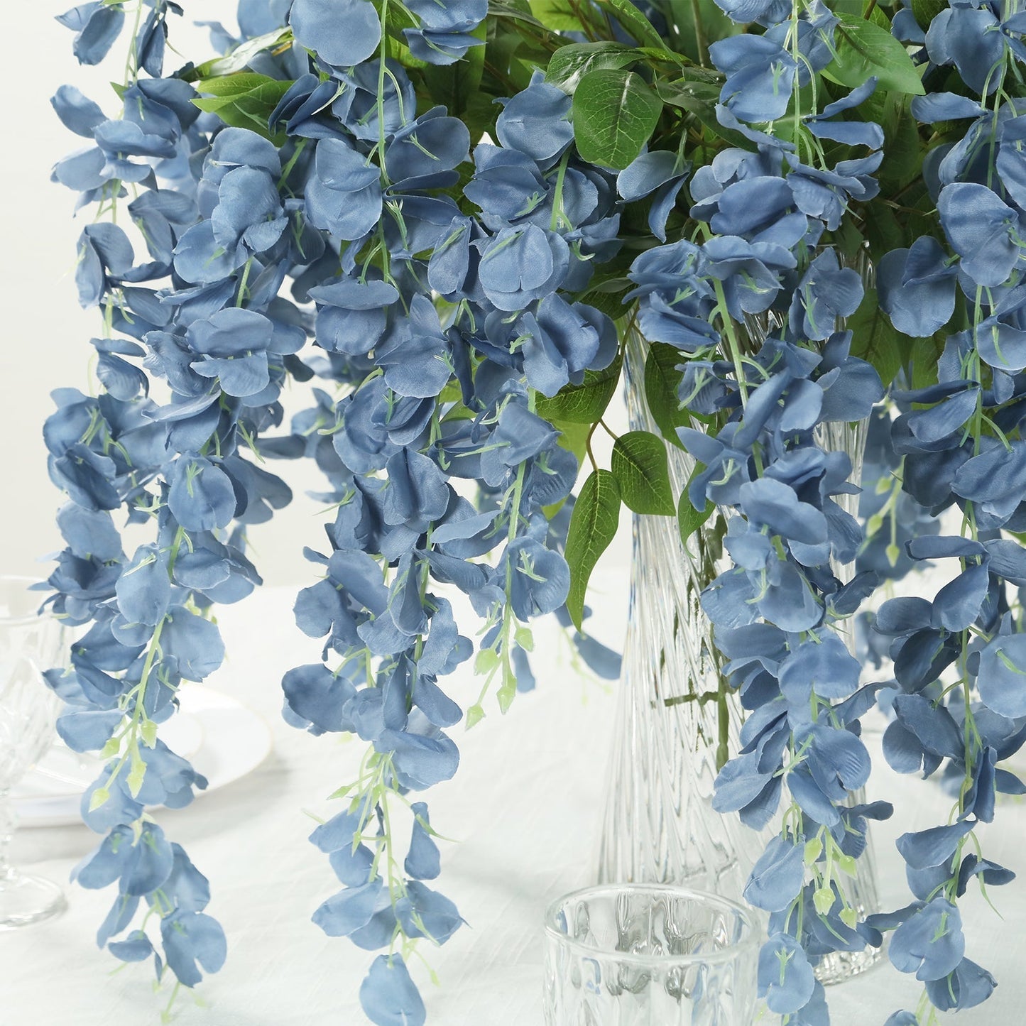 5 Pack 44" Silk Hanging Wisteria Flower Garland Vines in Dusty Blue, Elaborated 3 Full Strands in 1 Bush