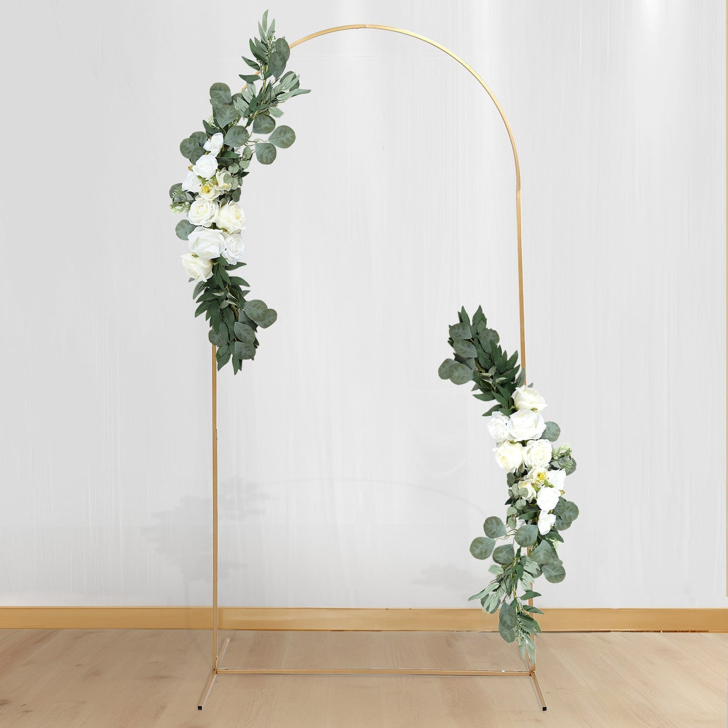 Set of 2 White Silk Rose Wedding Arch Flowers with Eucalyptus Leaves, Artificial Floral Swag Arrangement Party Decorations - 20",30"