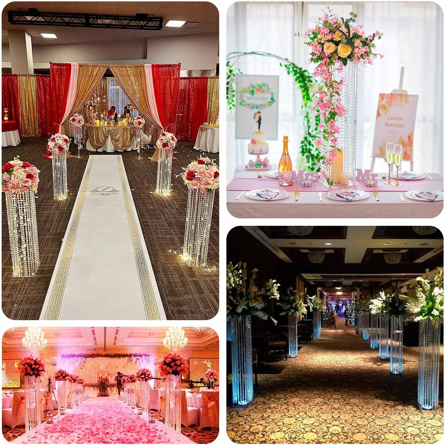 Acrylic Flower Pedestal Vase Pillar Stand with Crystal Beads Clear - Durable Wedding Floor Centerpiece for Large Displays 48"