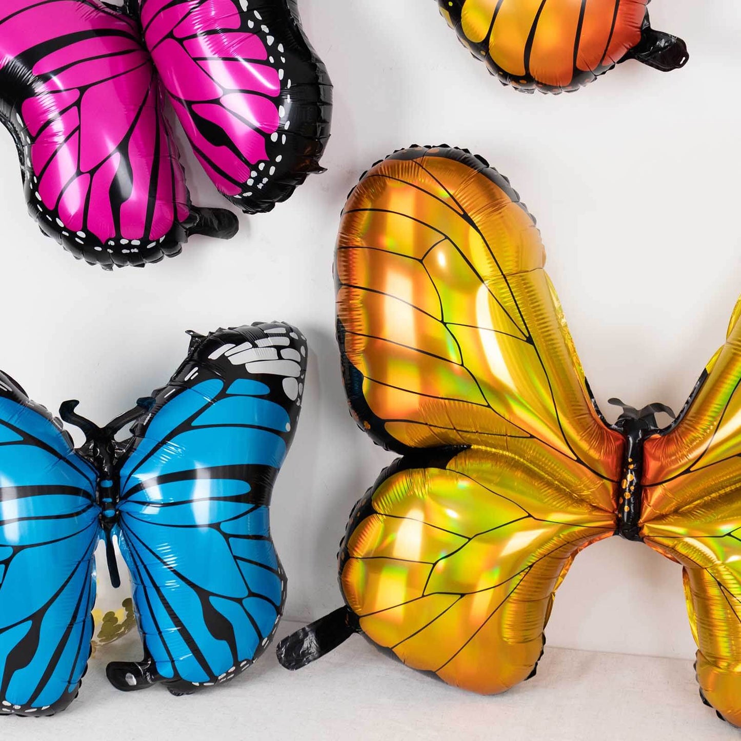 Set of 6 Assorted Butterfly Helium Foil Balloons, Fairy Tale Theme Party Supplies - 21",23",28"