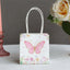 12 Pack Pink Glitter Butterfly Paper Favor Bags With Handles, Floral Print White Goodie Gift Bags - 4"x4"