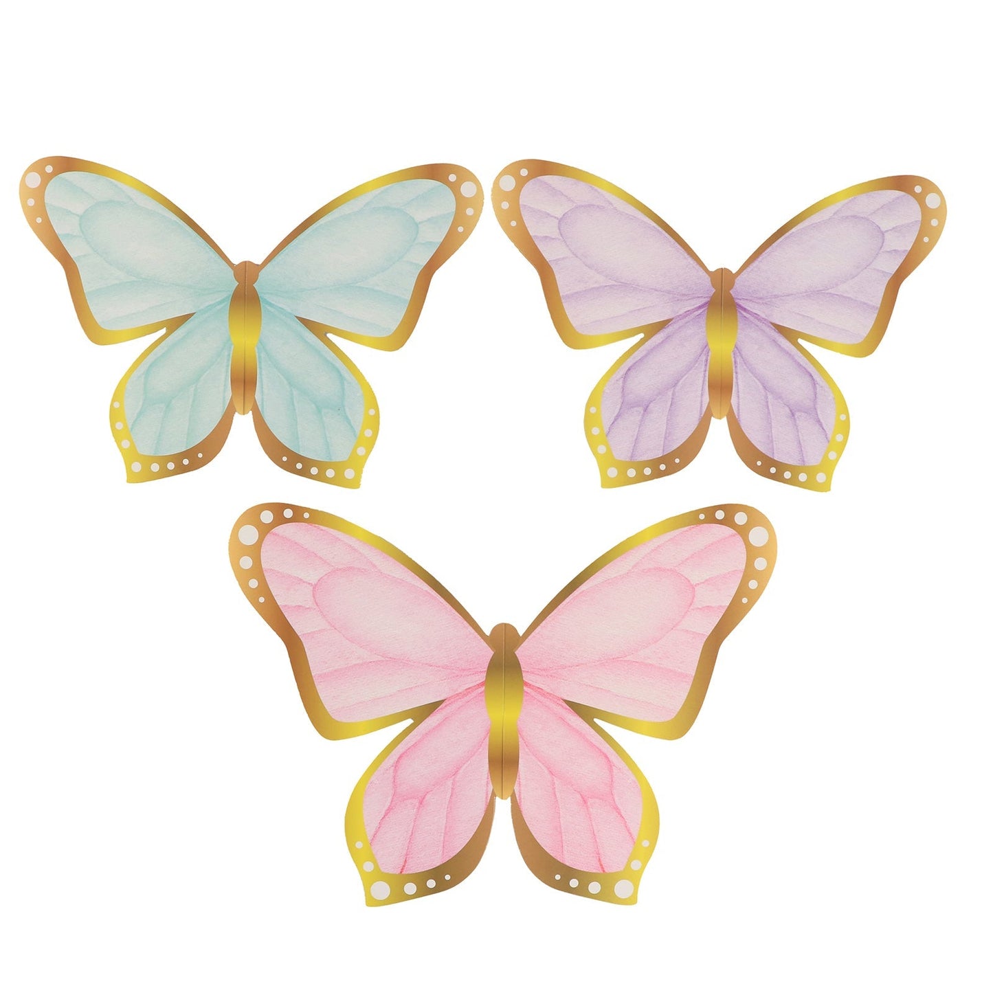 12 Pcs Cardstock Paper 3D Butterfly Table Centerpieces, Metallic Gold Foil Accents Pastel Color Party Decorations 10", 12"
