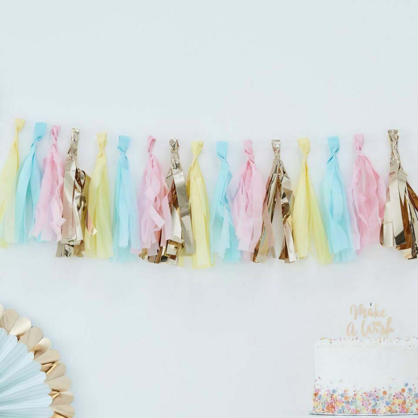 12 Pack Pre-Tied Turquoise Tissue Paper Tassel Garland With String, Hanging Fringe Party Streamer Backdrop Decor