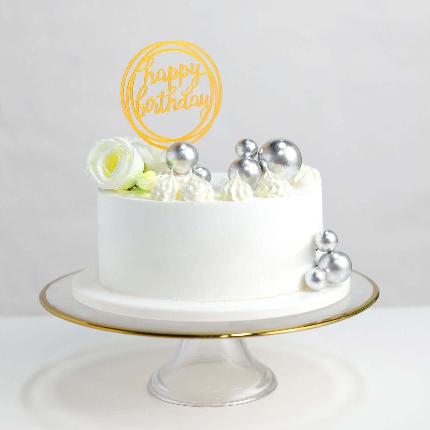 12 Pcs Cake Topper Picks Faux Pearl Ball Design Silver - Foam Balloon DIY Cupcake Decor Supplies Assorted Sizes