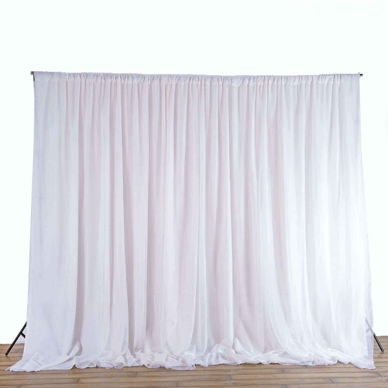 White Chiffon Polyester Event Curtain Drapes, Dual Layer Divider Backdrop Event Panels with Rod Pockets - 20ftx10ft - Linen Luxes