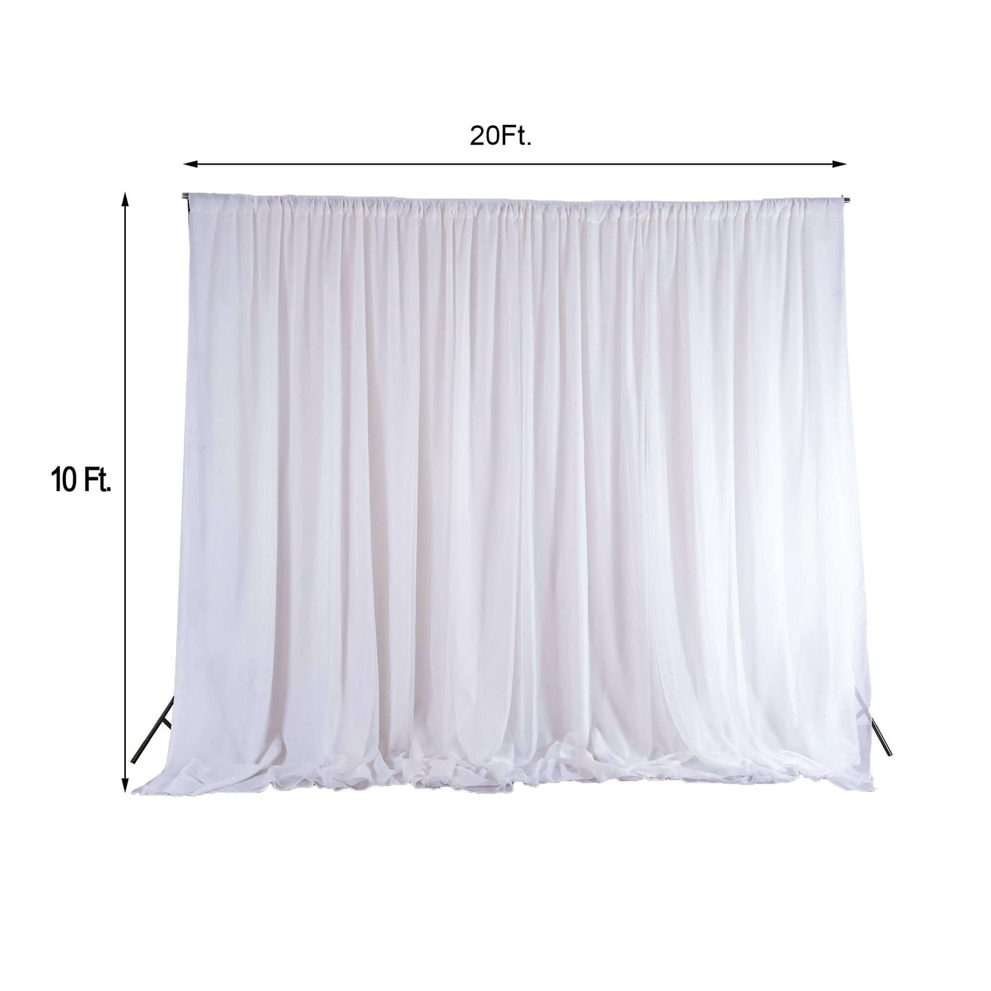 White Chiffon Polyester Event Curtain Drapes, Dual Layer Divider Backdrop Event Panels with Rod Pockets - 20ftx10ft - Linen Luxes