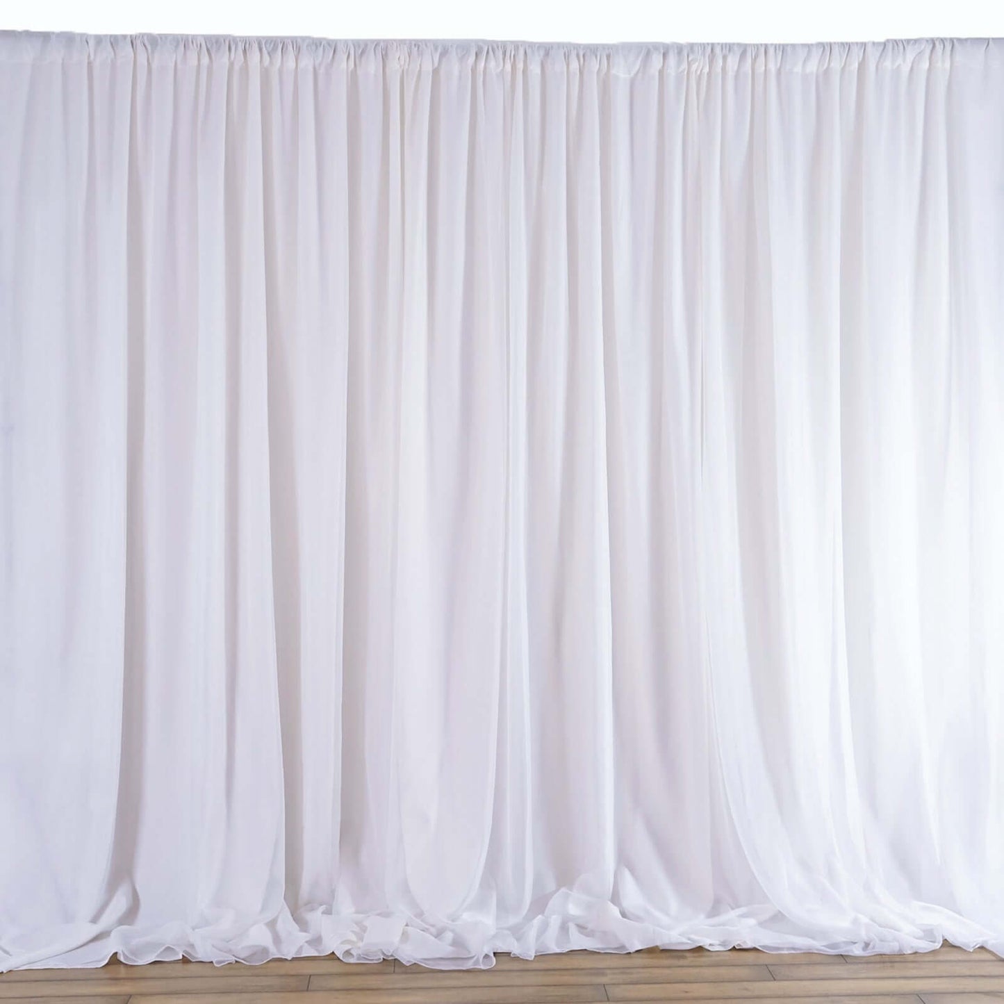 White Chiffon Polyester Event Curtain Drapes, Dual Layer Divider Backdrop Event Panels with Rod Pockets - 20ftx10ft - Linen Luxes