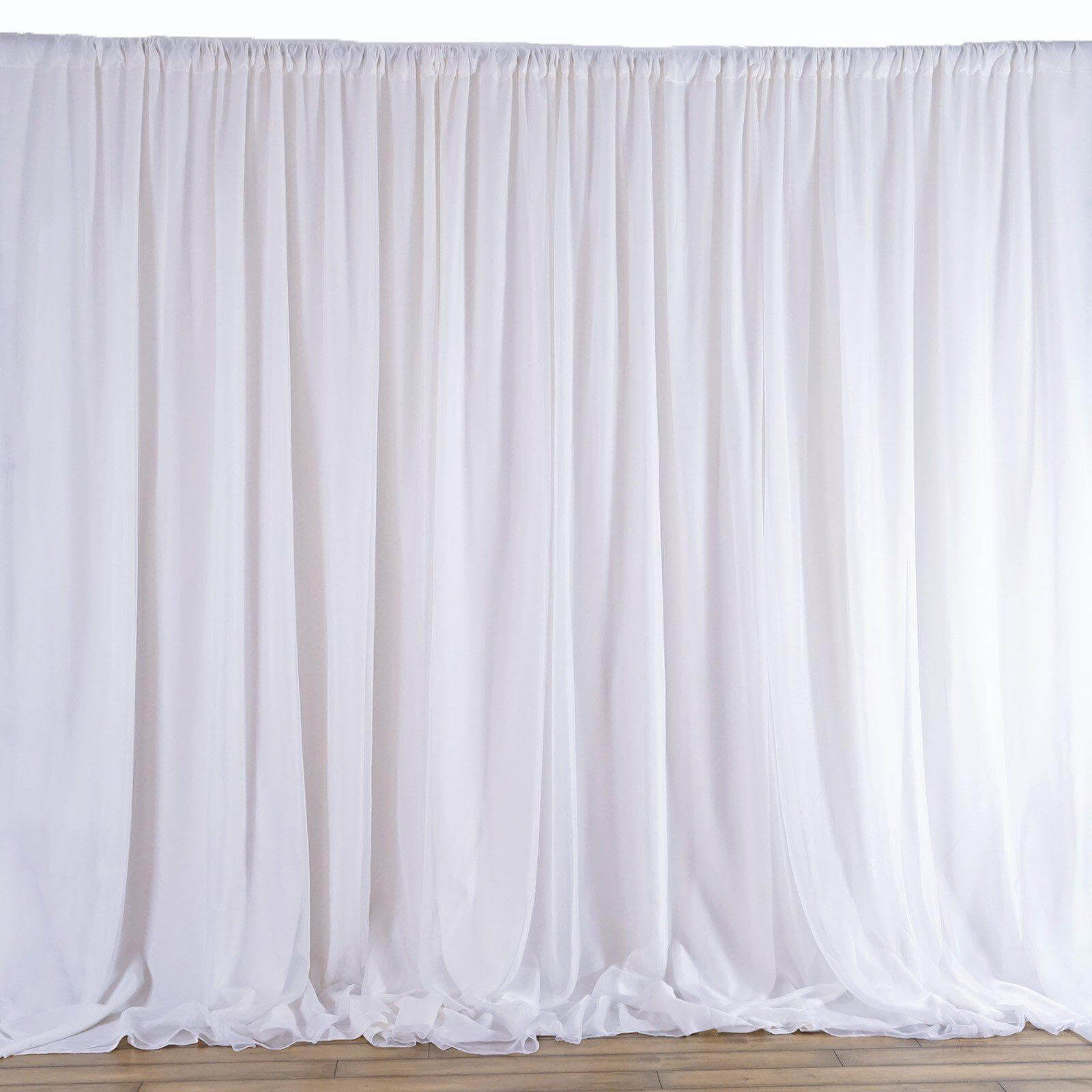 White Chiffon Polyester Event Curtain Drapes, Dual Layer Divider Backdrop Event Panels with Rod Pockets - 20ftx10ft - Linen Luxes