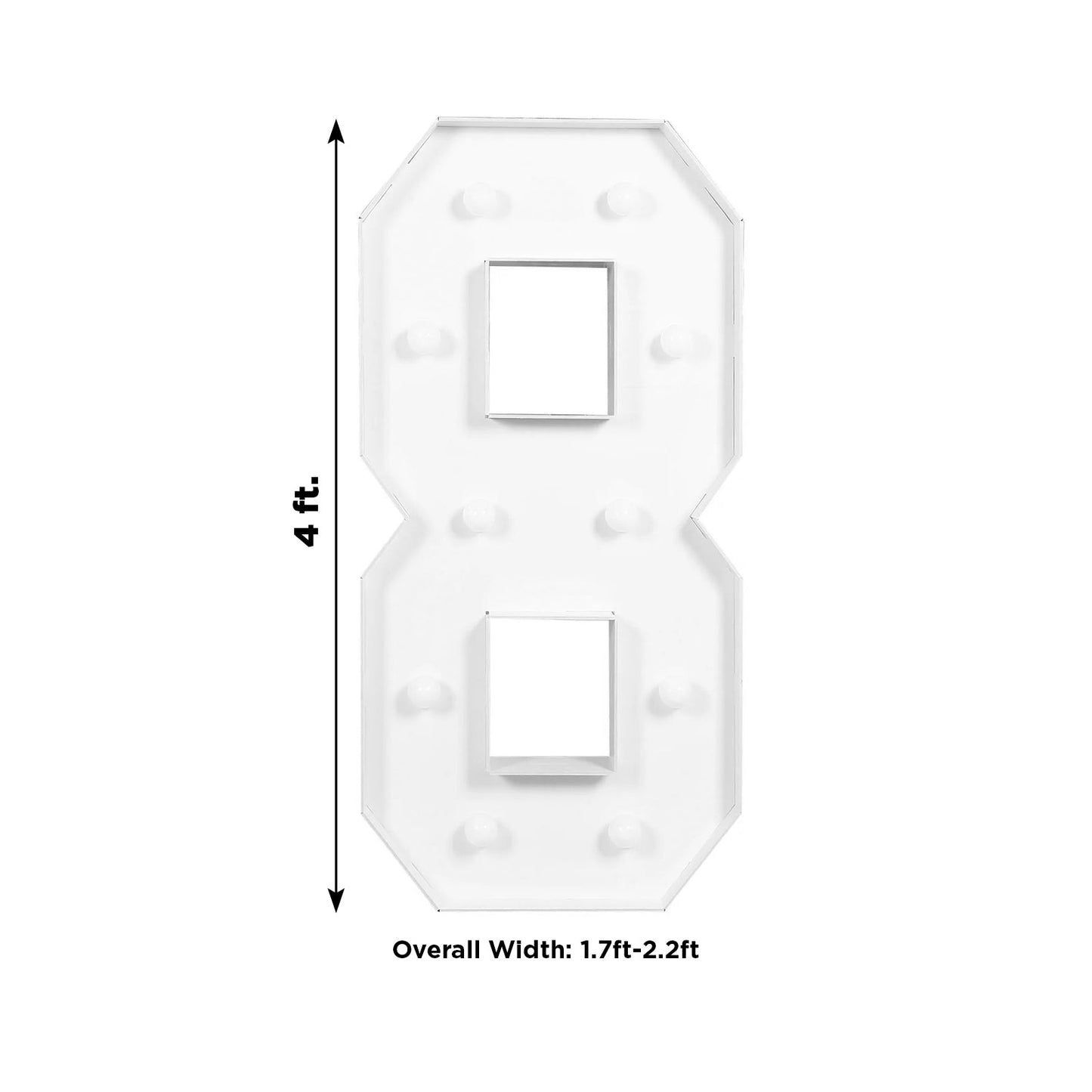 Giant LED Marquee Light Up Number "8", White 4ft Pre-Cut Foam Board with 10 Warm White Battery Operated LEDs, Glue Gun and Sticks