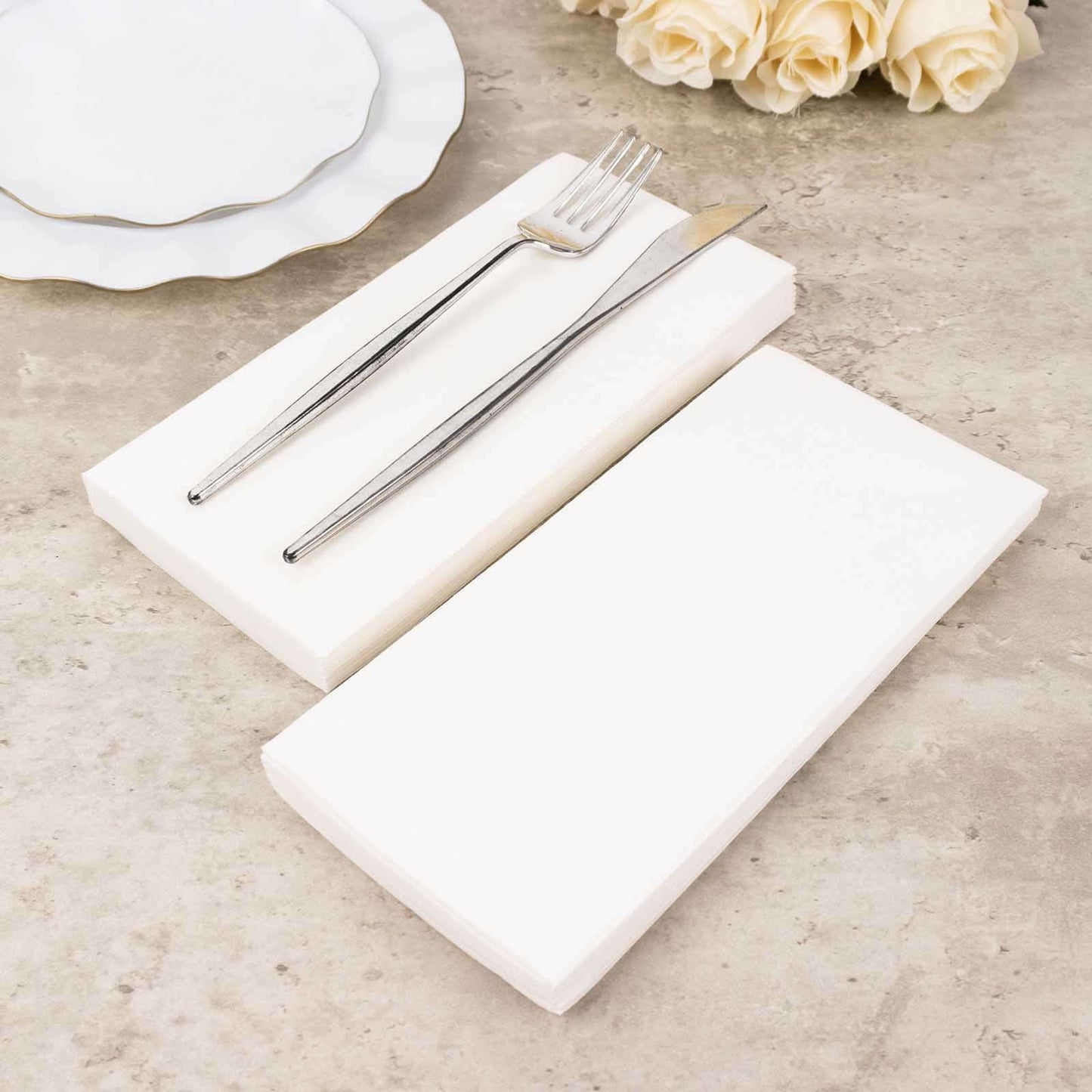 20 Pack Linen-Like Paper 8.5"x4" Napkins White - Highly Absorbent & Disposable Airlaid Guest Towels for Special Occasions
