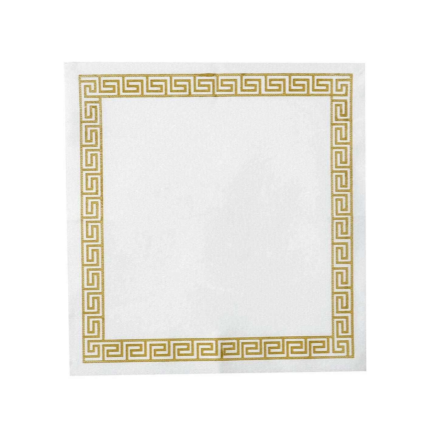 25 Pack Linen-Like Paper 5"x5" Napkins White with Gold Greek Key Design - Hygienic Disposable Airlaid Party Napkins