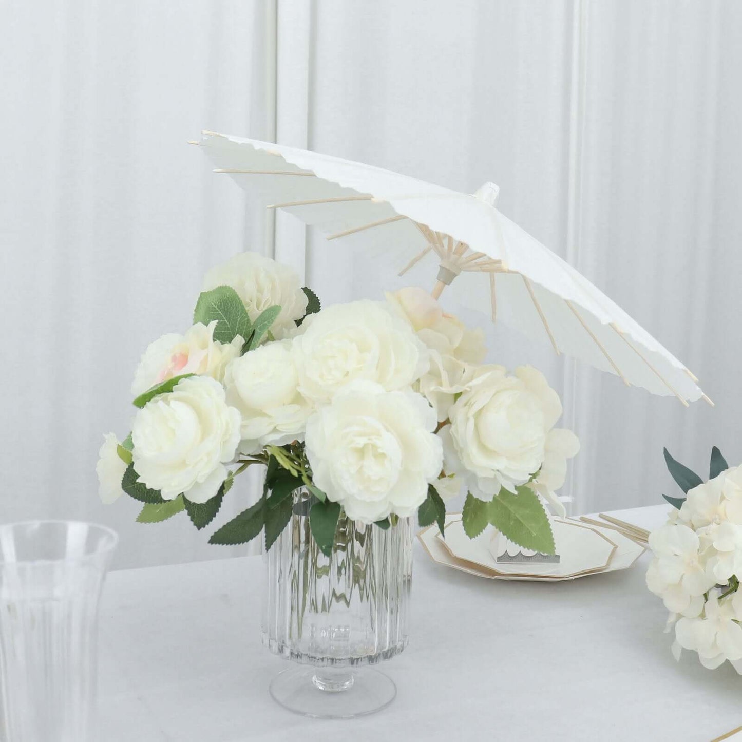 4-Pack Paper and Bamboo Parasol Umbrellas White - Decorative Centerpieces and Bridal Shower Photo Props 16"