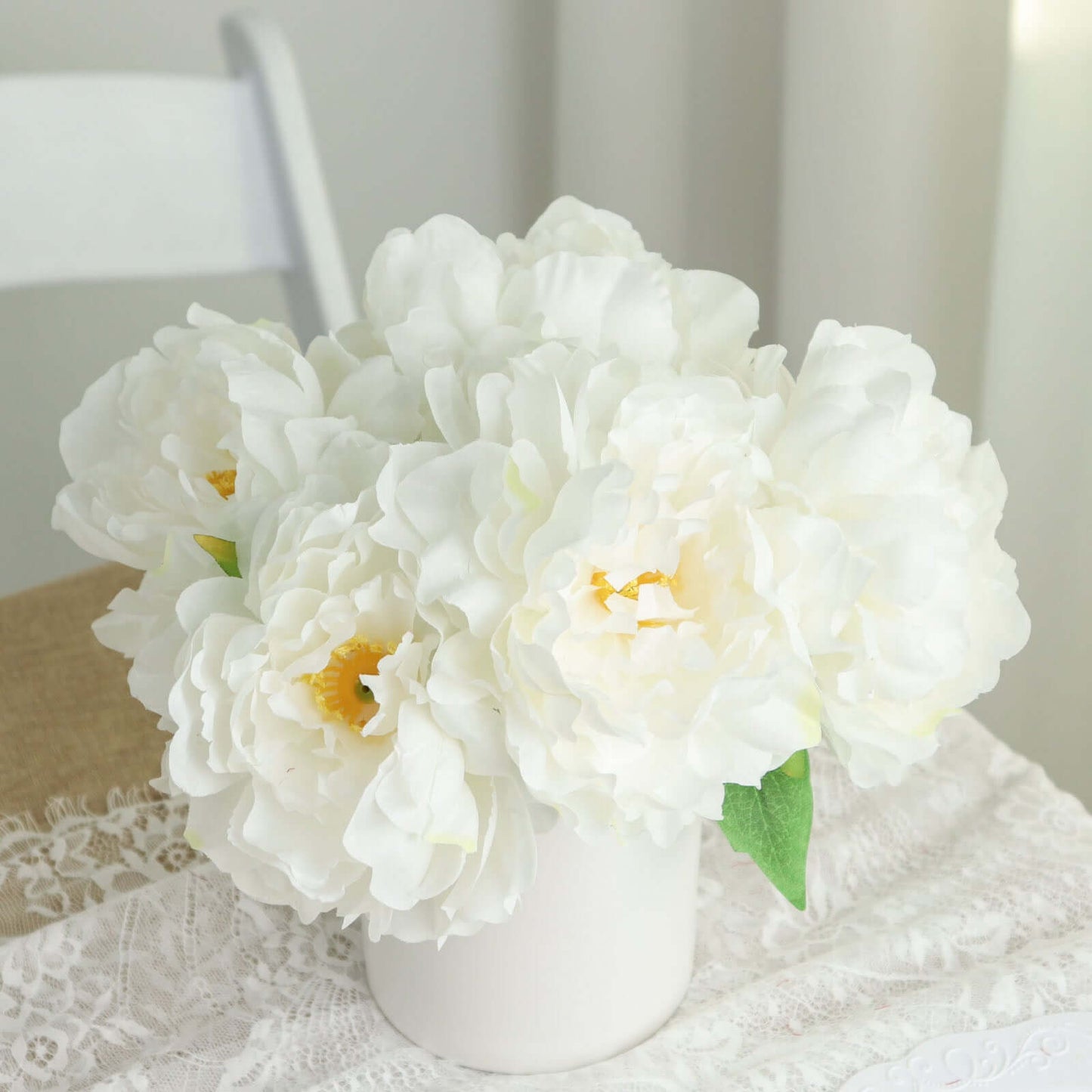 2 Bushes 17" White Artificial Silk Peony Flower Bouquets, Real Touch Peonies Spray