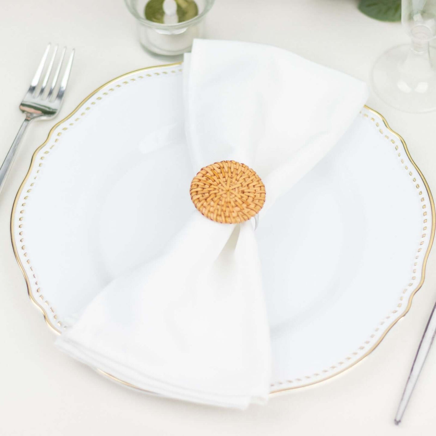 4 Pack 2" Natural Rustic Style Jute Rattan Metal Napkin Rings, Handmade Boho Chic Woven Serviette Buckle Holders