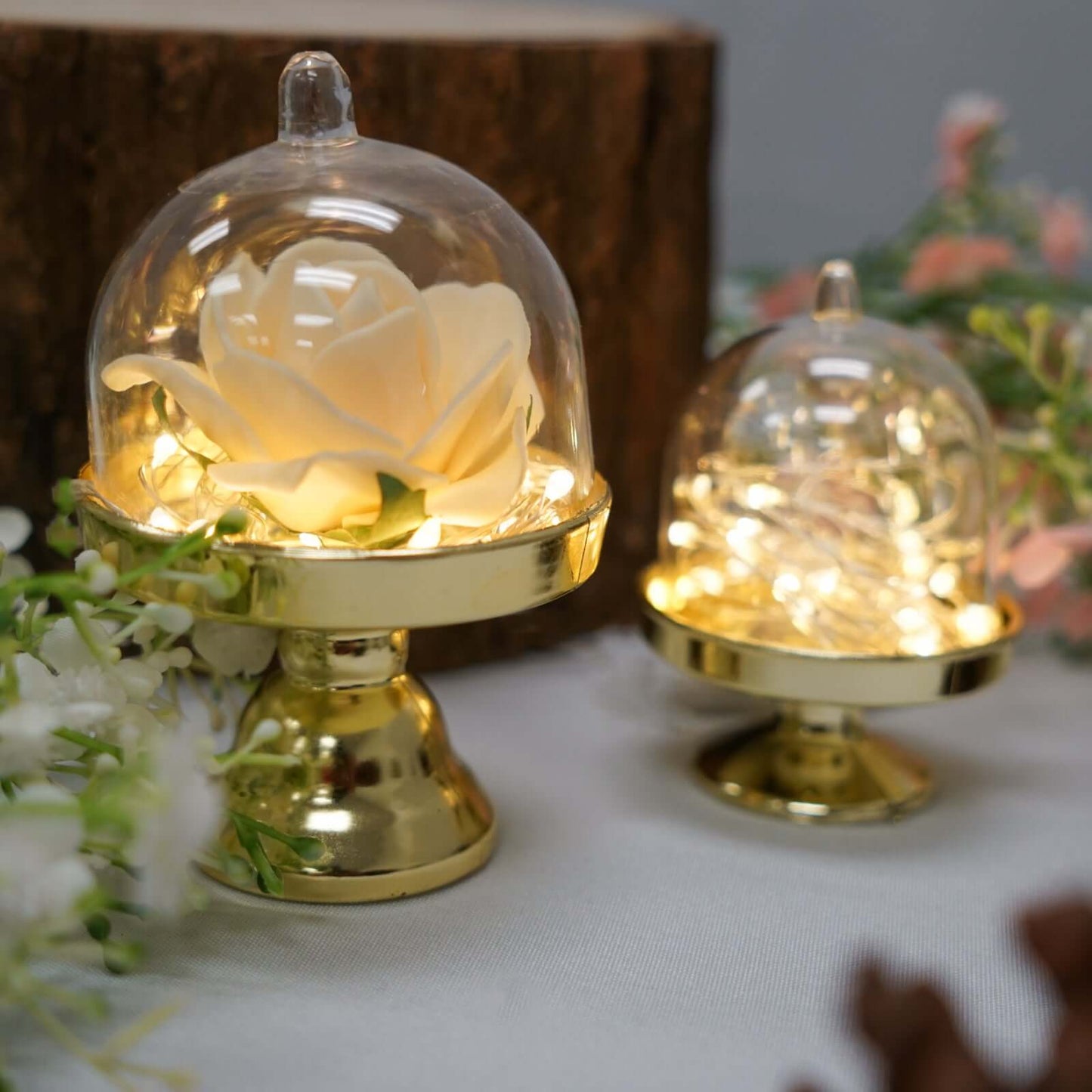 12-Pack Fillable Mini Pedestal Candy Container Clear/Gold - Decorative Candy Treat Favor Boxes with Dome Lid 4"